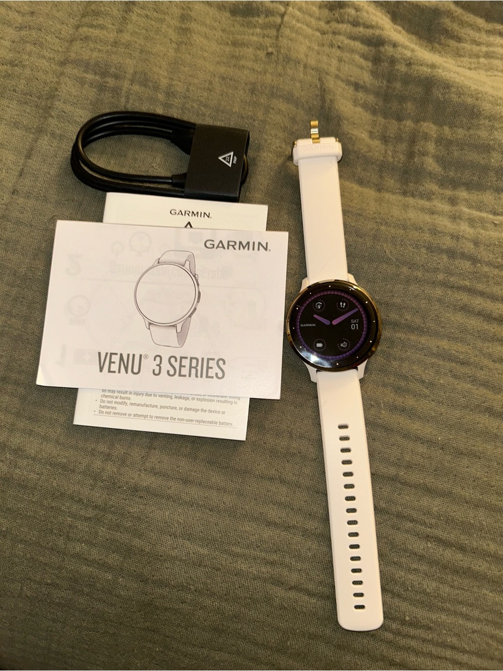 garmin Venu 3 Series Smartwatch - White and Gold Bezel